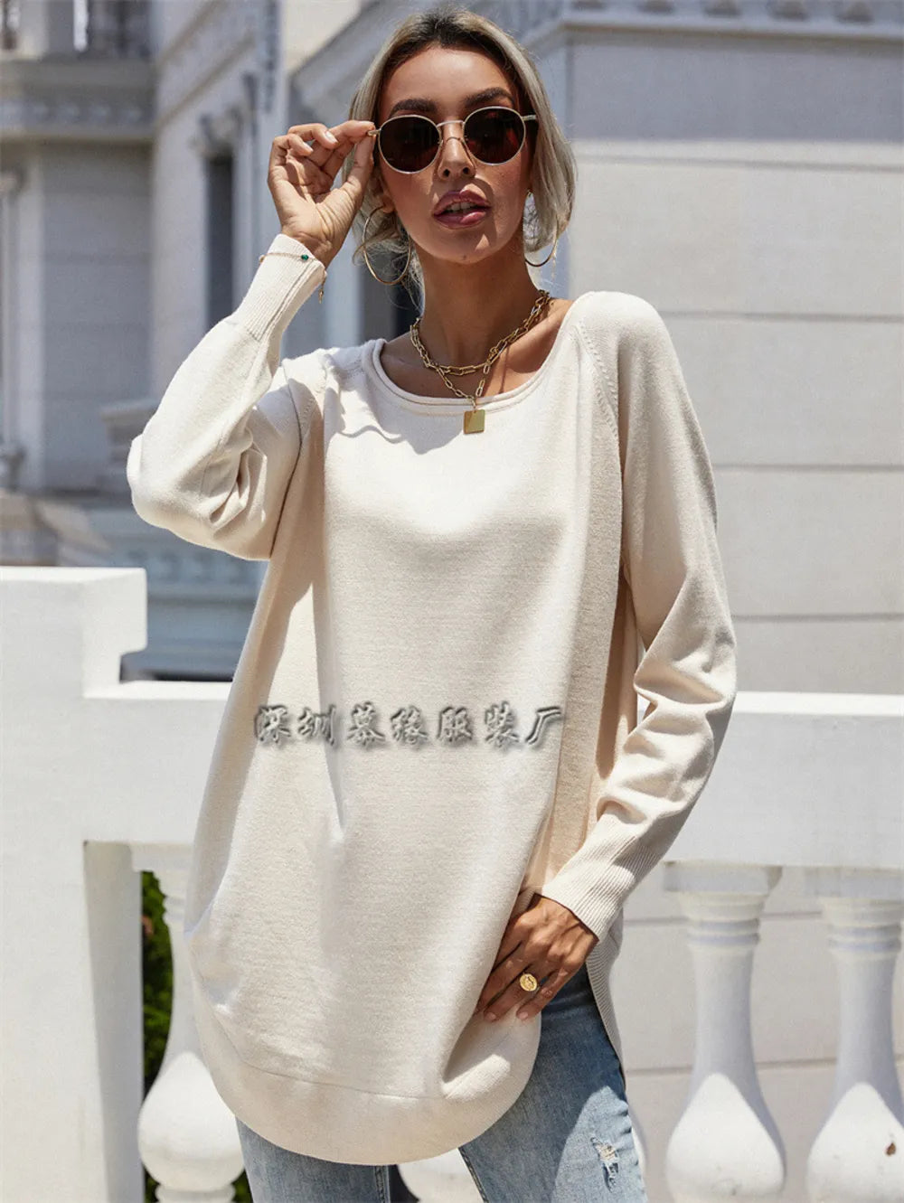 Curved Hem Raglan Sleeve Tunic