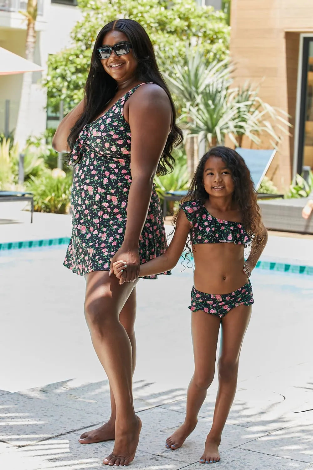 Marina West Swim Full Size Clear Waters Swim Dress in Black Roses