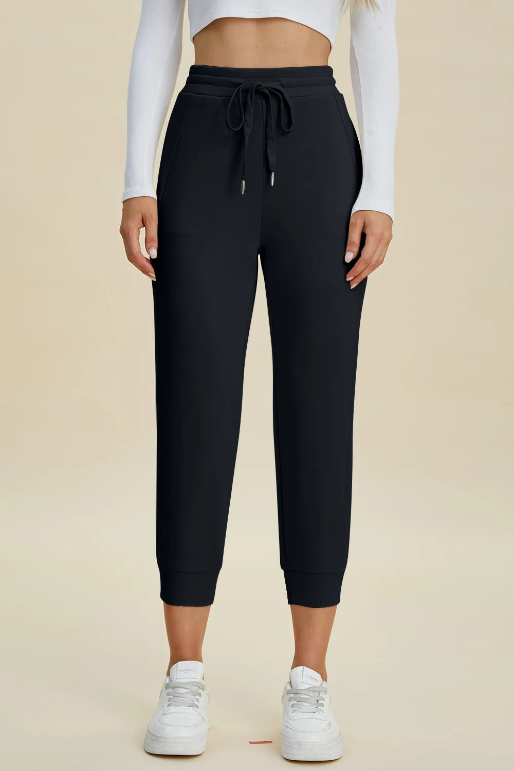 Basic Full Size Air Scuba Drawstring High Waist Cropped Pants