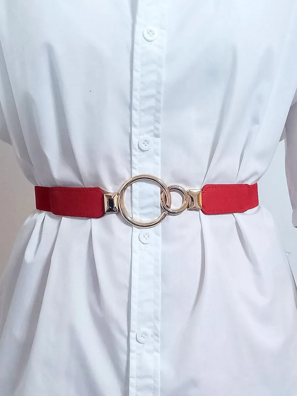 Double Ring Buckle Elastic PU Belt