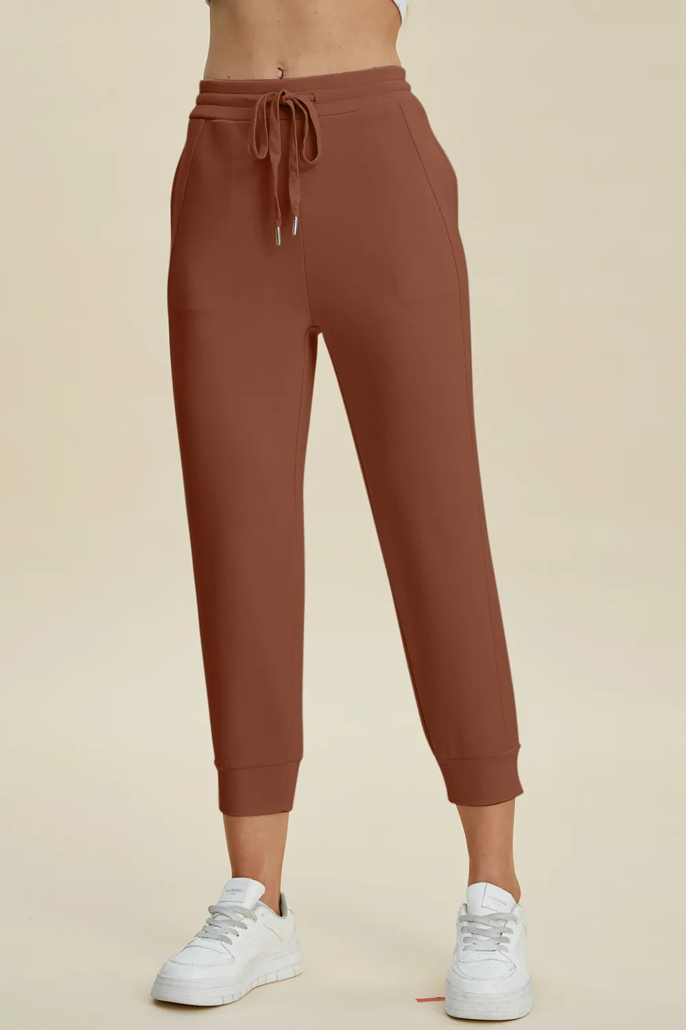 Basic Full Size Air Scuba Drawstring High Waist Cropped Pants