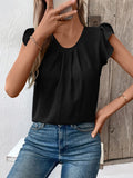 Ruched Round Neck Cap Sleeve Blouse