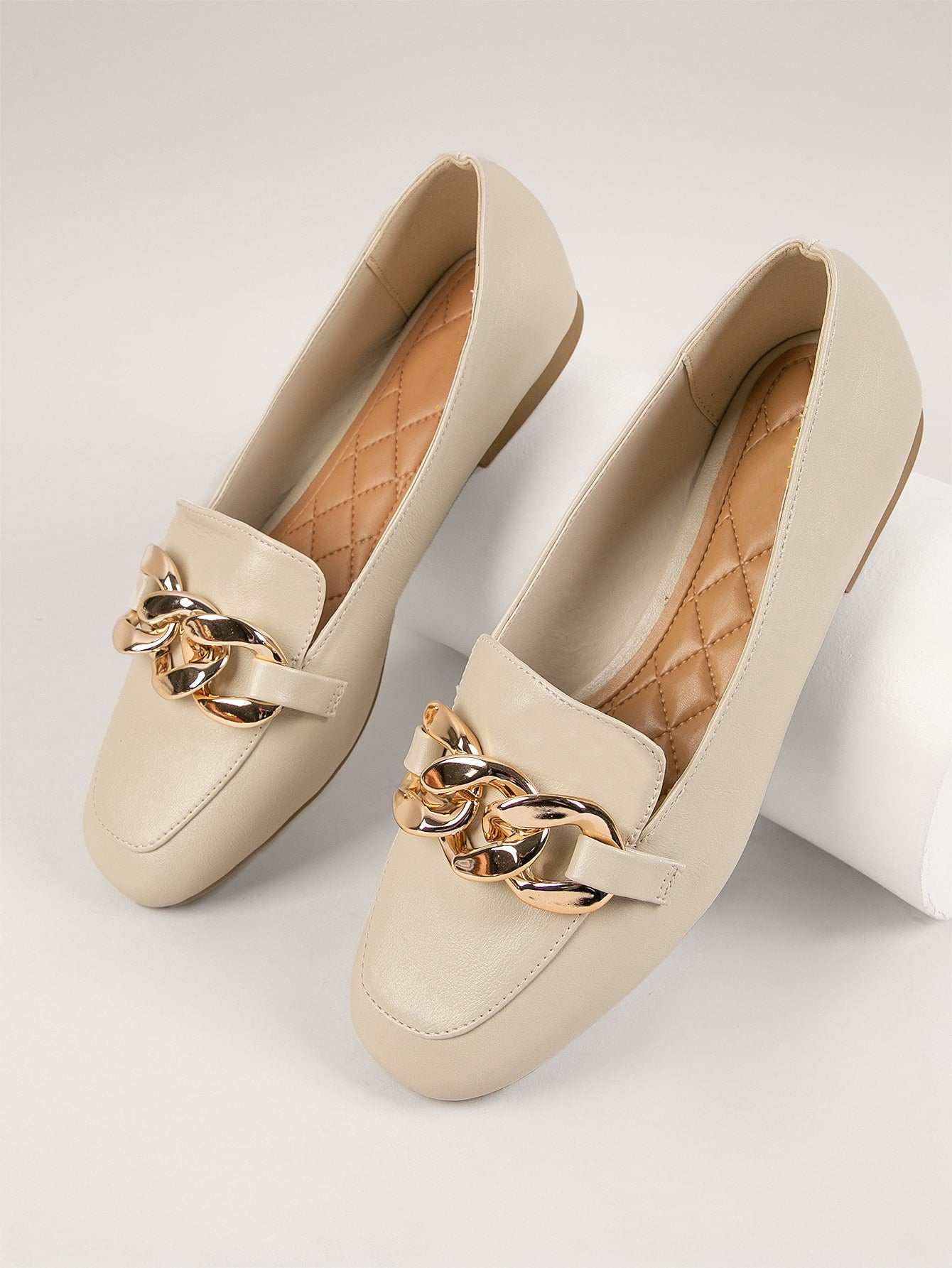 Curb Chain Accent Faux Leather Loafers