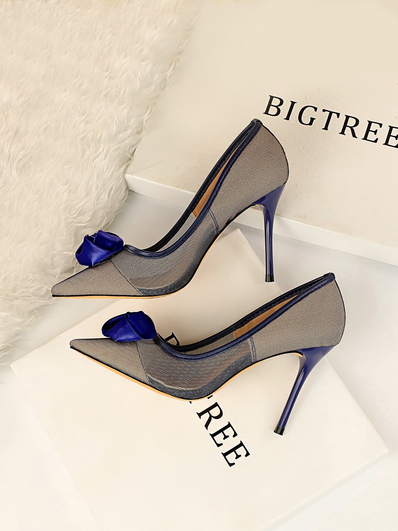 Floral Decor Mesh Stiletto Court Heels