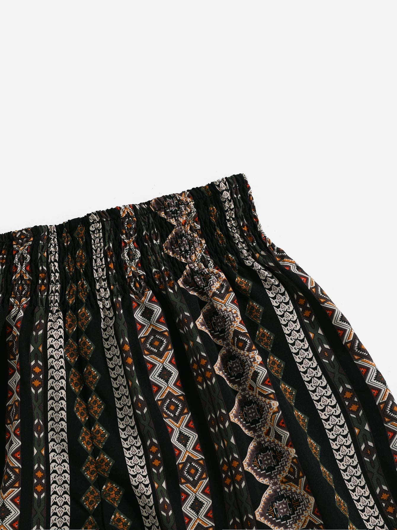 Shirred Waist Geometric Print Summer Casual Beach Women High Waisted Black Shorts