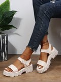 Women Beige Platform Ankle Strap Sandals, Fashionable Open Toe Sandals For Daily