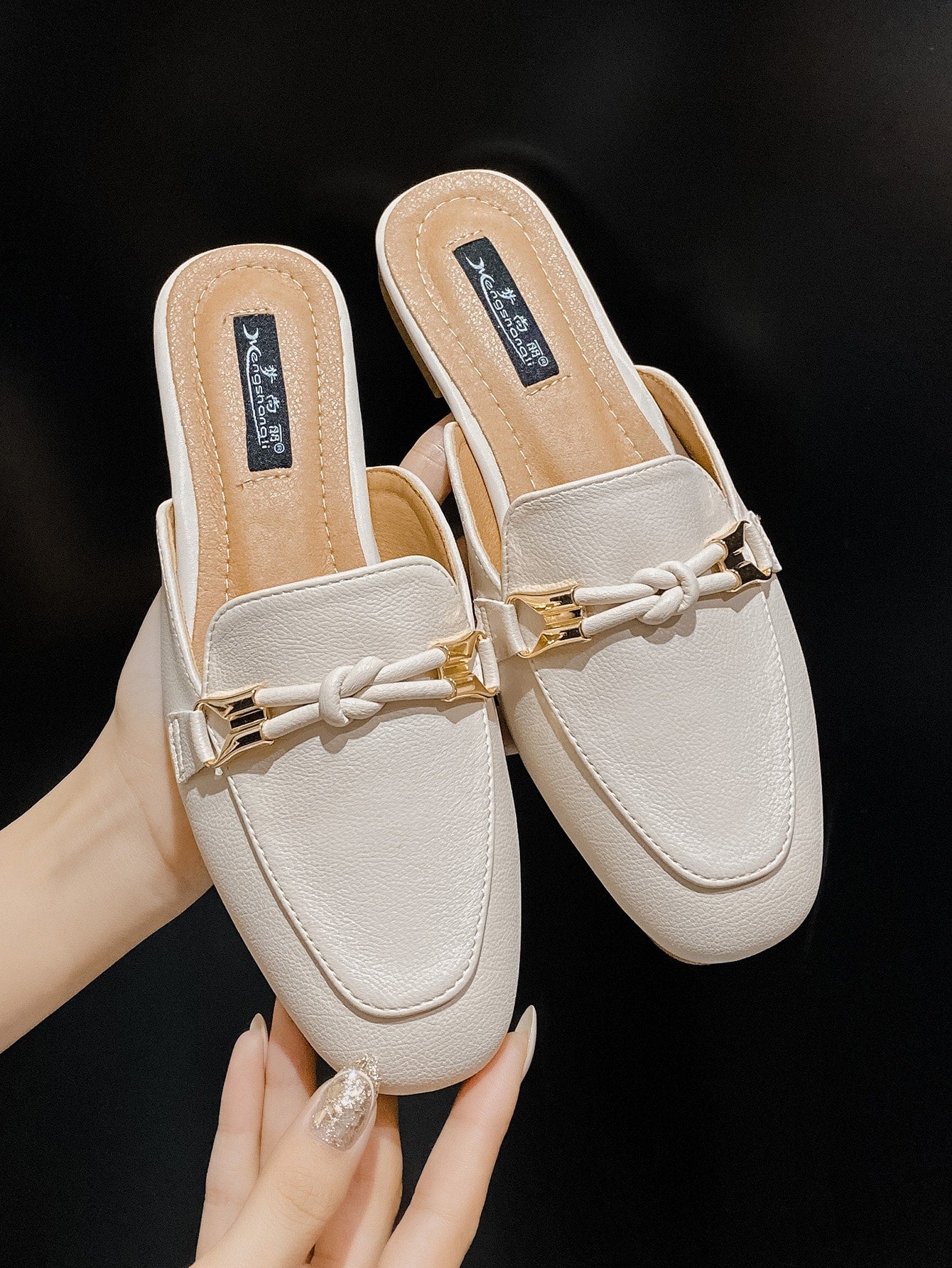 Two Tone Knot Decor Flat Mules, Multicolor Elegant Contrast Color Knotted Mules Heels