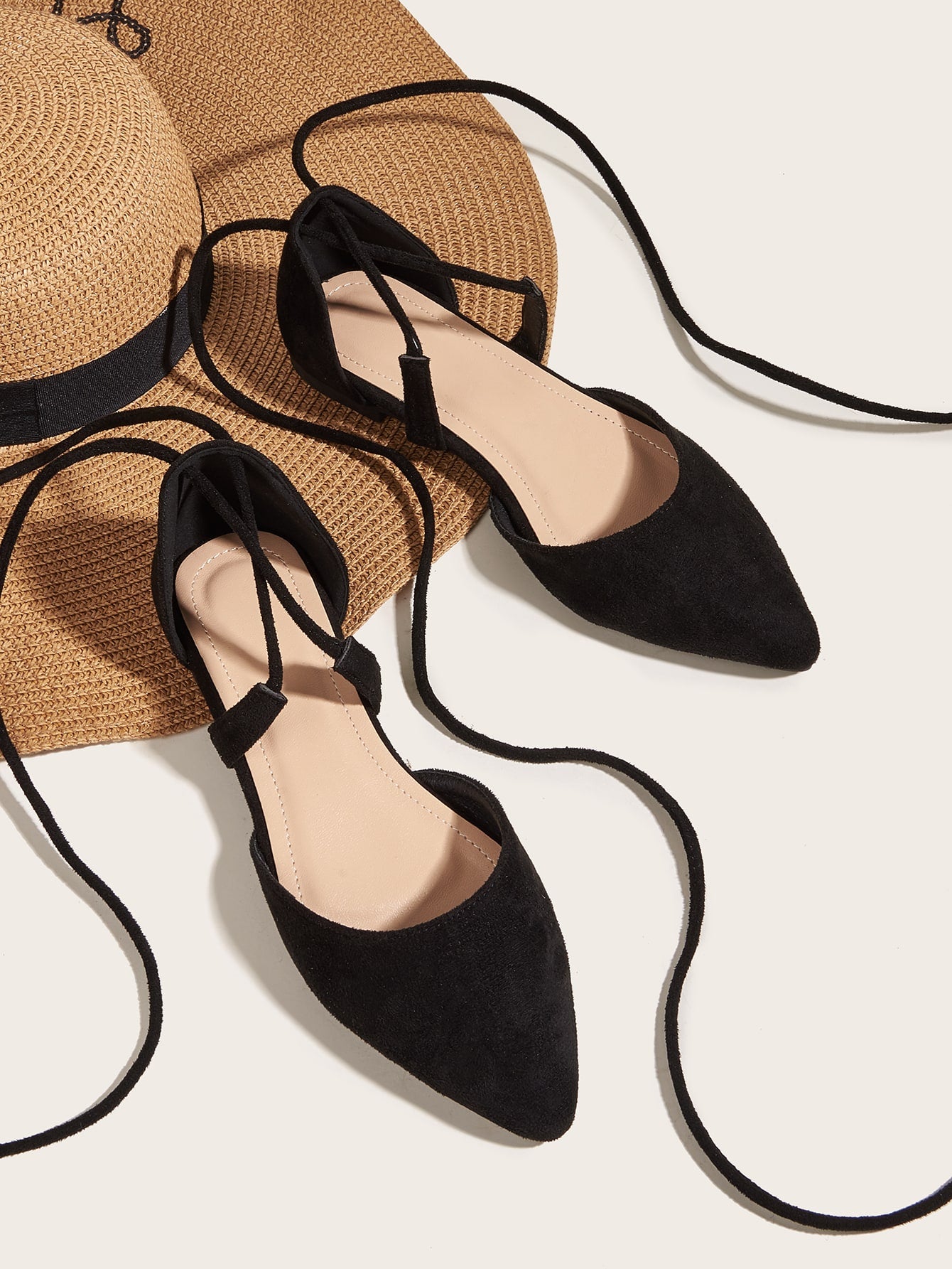 Women's Flat Shoes With Thin Strap Tie-Up Design, Hollow Out Summer Sandals, Comfortable Pointed Toe Flat Shoes, Suitable For Dancing & Ballet,  Color, Hollow Out Design Perfect For Parties, Weddings & Outdoor Activities
