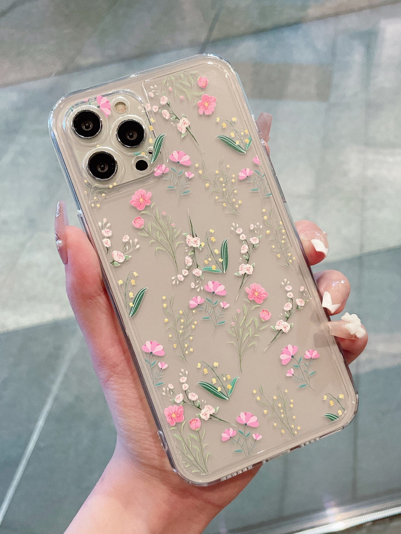 Flower Print Clear Phone Case With Card Slot