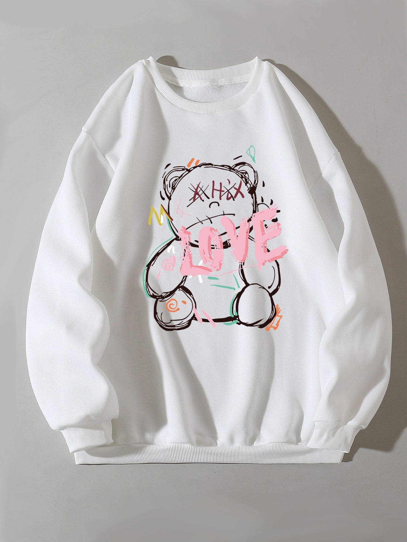 Qutie Bear And Letter Graphic Thermal Lined Sweatshirt