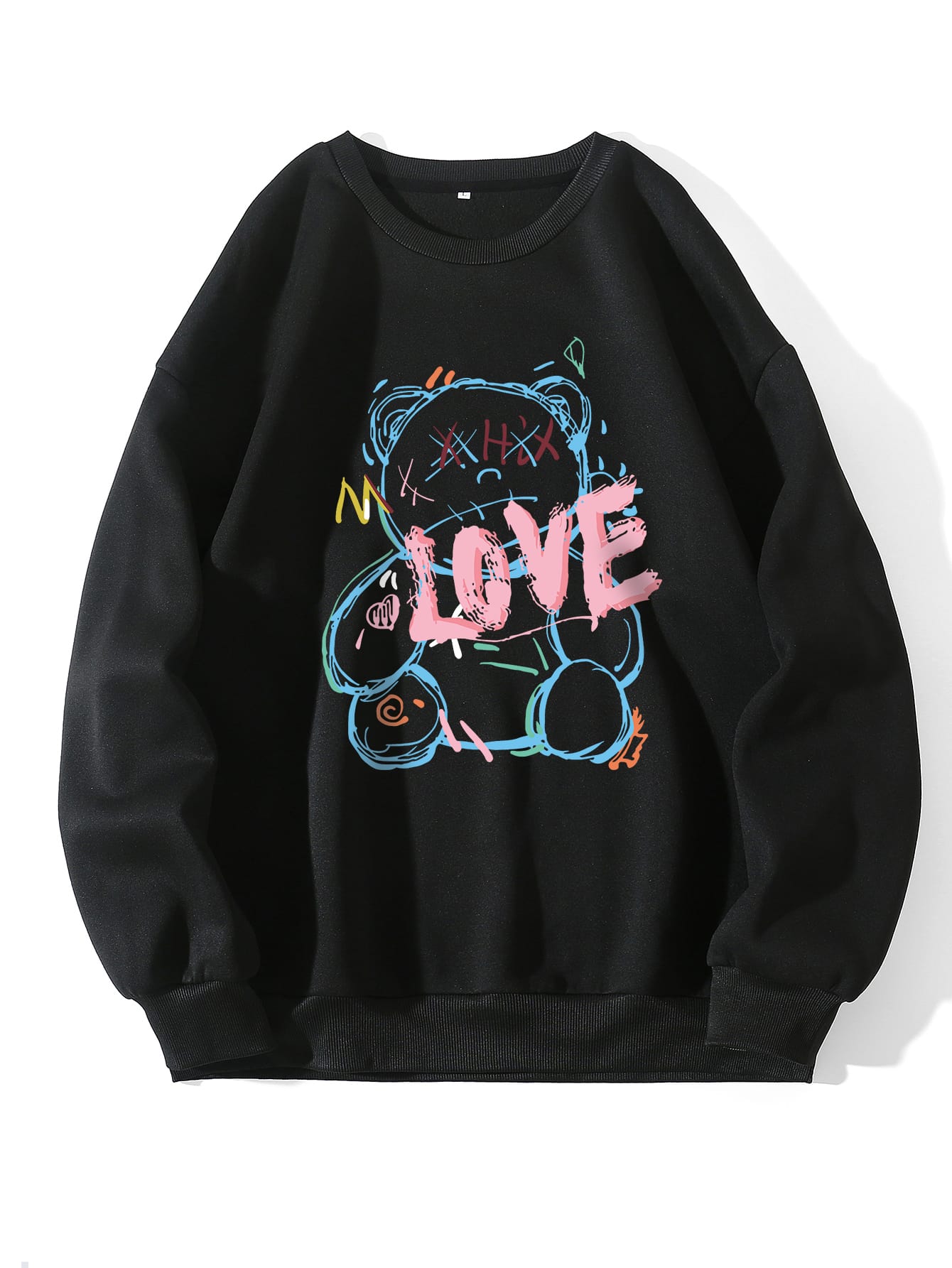 Qutie Bear And Letter Graphic Thermal Lined Sweatshirt