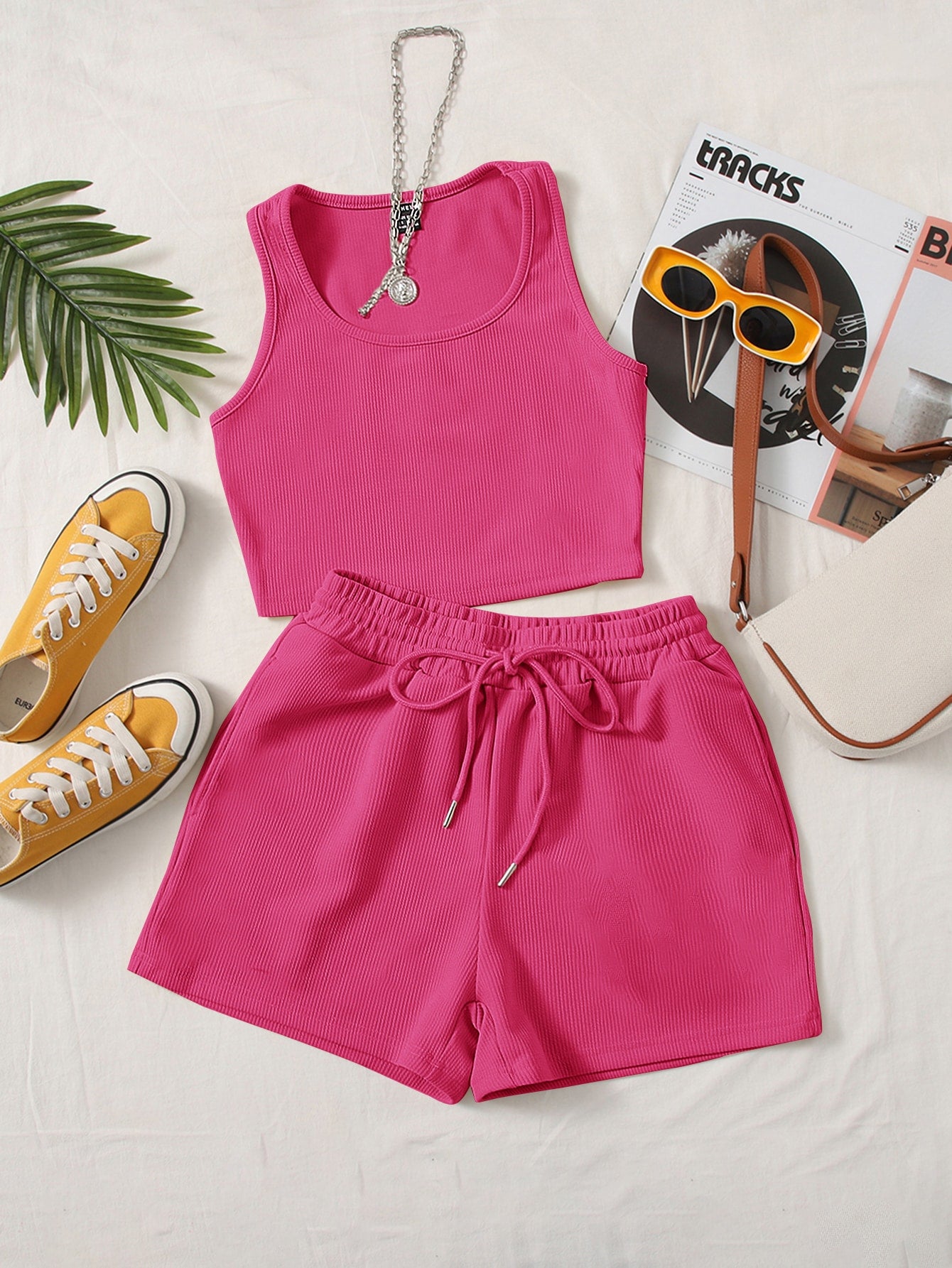 Plus Solid Tank Top & Track Shorts Set