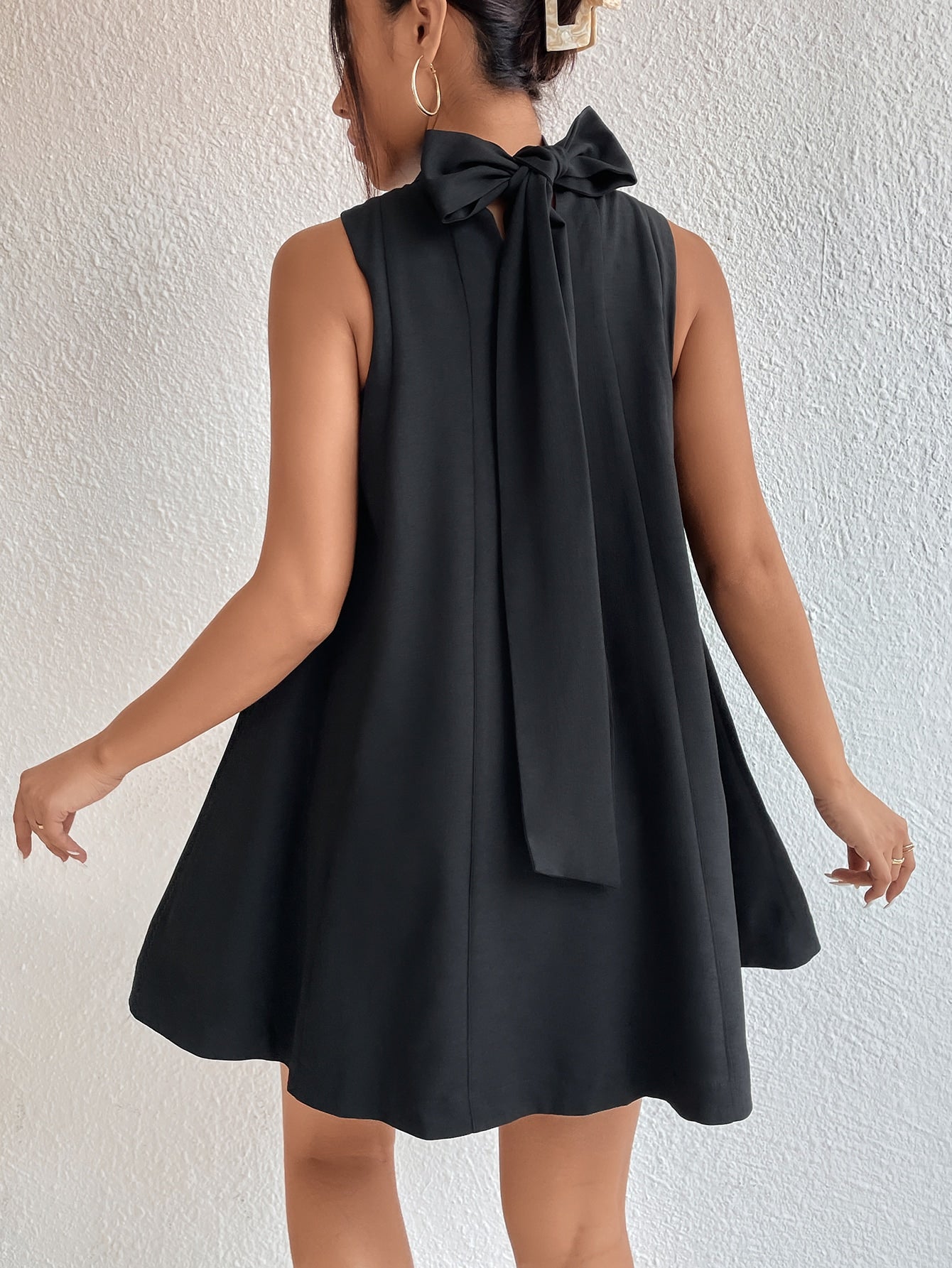Women's Solid Color Stand Collar Sleeveless Dress