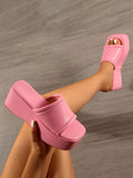 Women Pink Stitch Detail Single Band Wedges Slide Sandals, Fashionable Open Toe Sandals For Daily