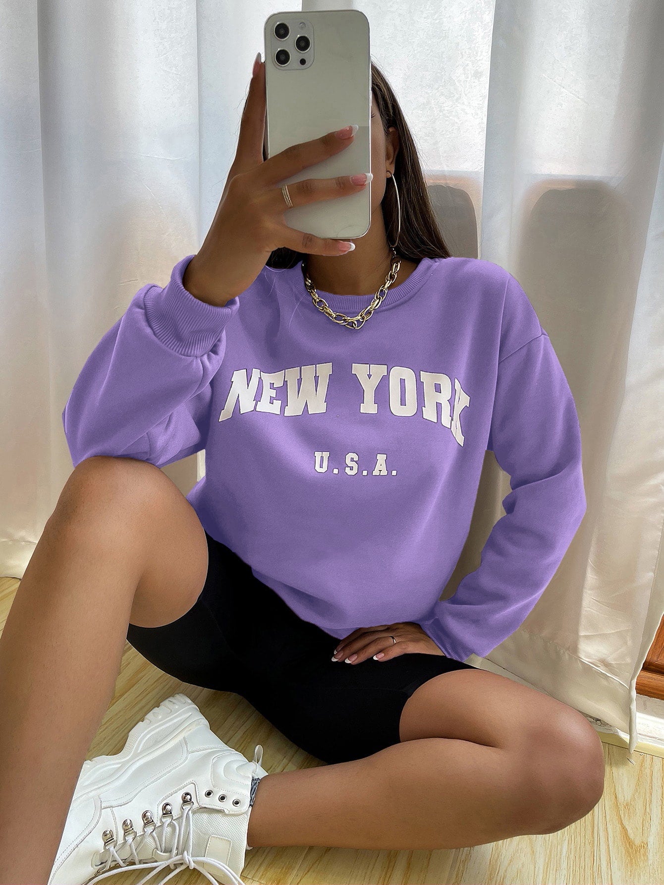 Crew Neck Long Sleeve Letter Graphic Sweatshirt, Casual Everyday Wear