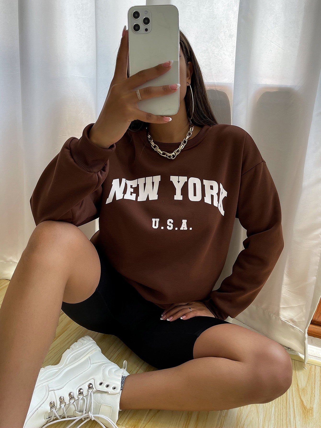Crew Neck Long Sleeve Letter Graphic Sweatshirt, Casual Everyday Wear