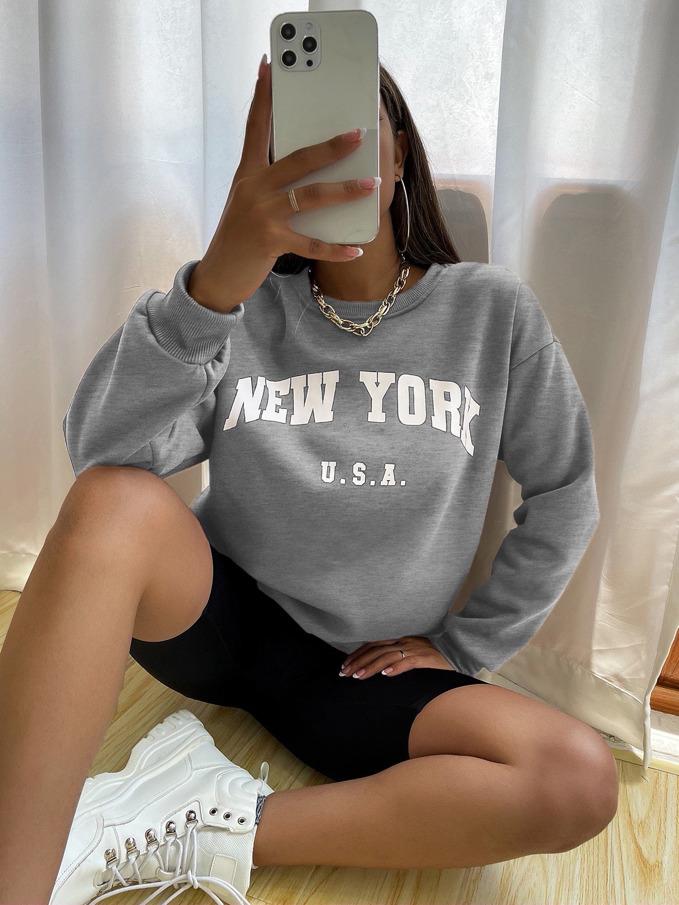 Crew Neck Long Sleeve Letter Graphic Sweatshirt, Casual Everyday Wear