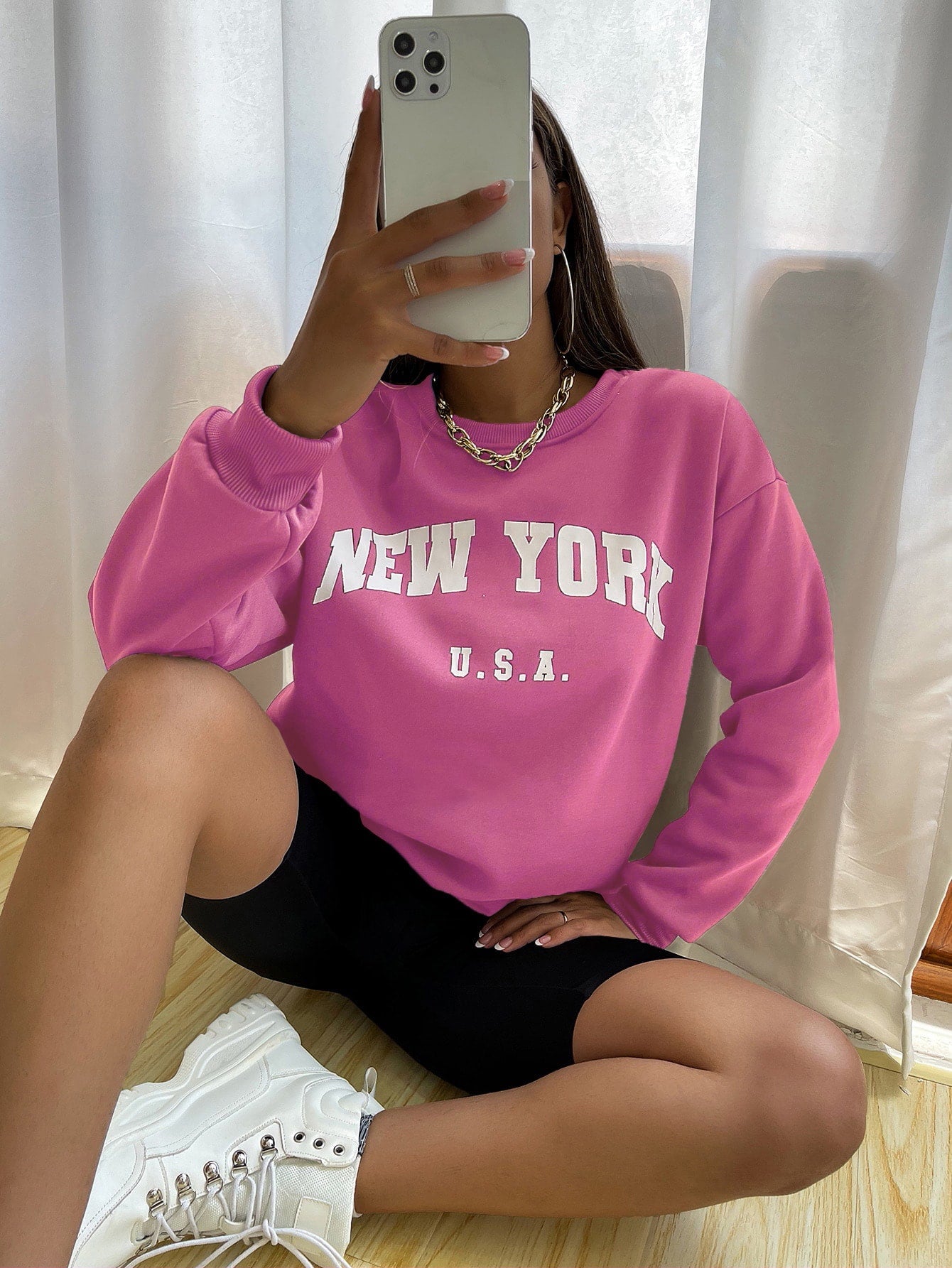 Crew Neck Long Sleeve Letter Graphic Sweatshirt, Casual Everyday Wear