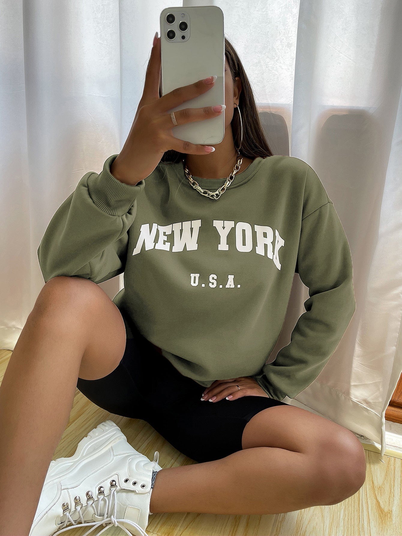 Crew Neck Long Sleeve Letter Graphic Sweatshirt, Casual Everyday Wear