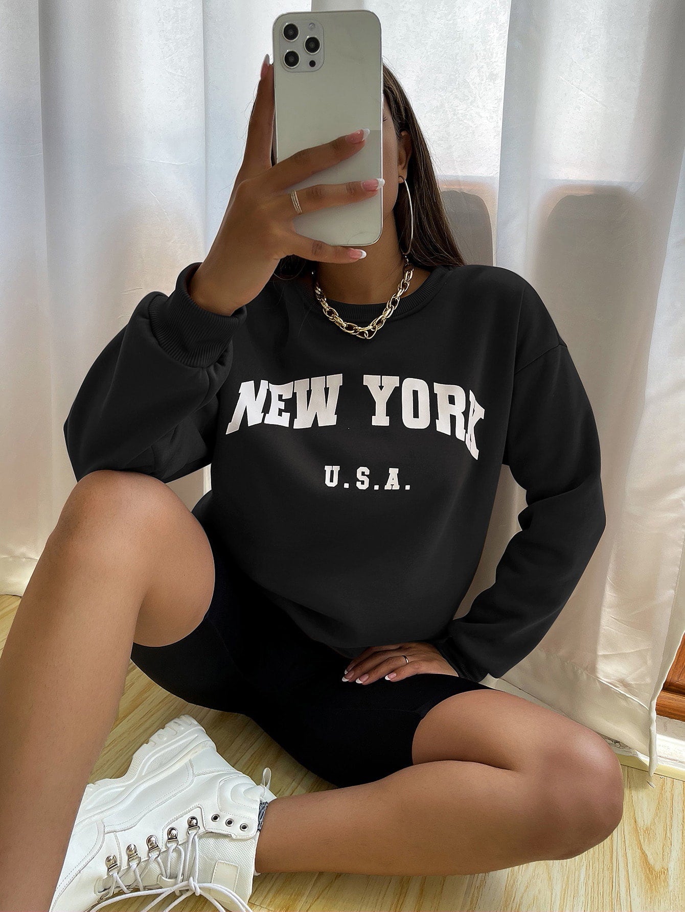 Crew Neck Long Sleeve Letter Graphic Sweatshirt, Casual Everyday Wear
