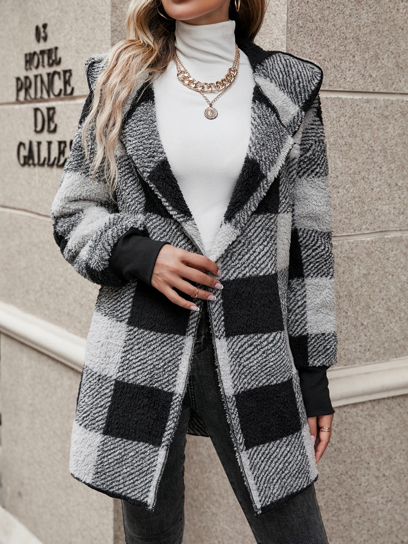 Buffalo Plaid Hooded Teddy Coat
