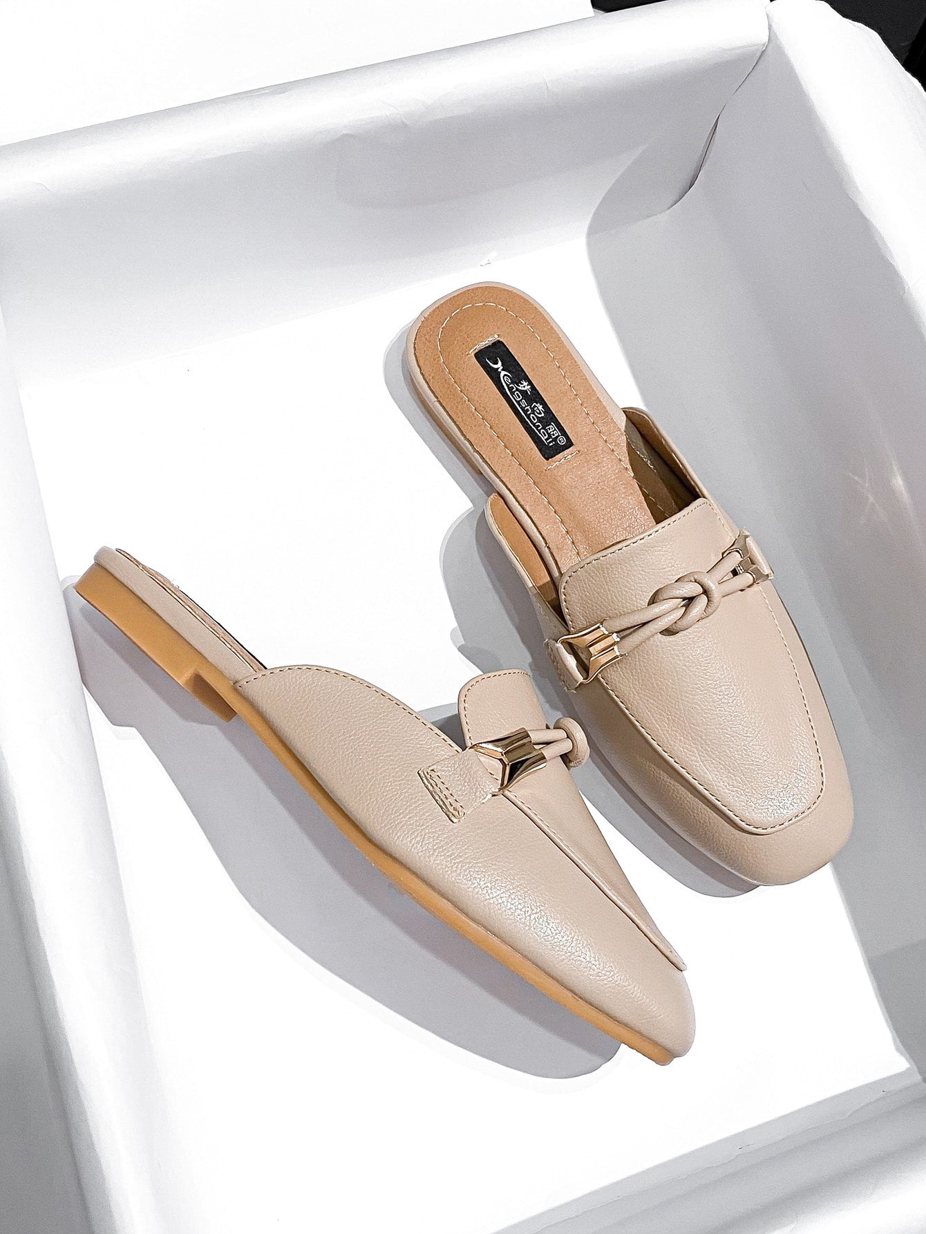 Two Tone Knot Decor Flat Mules, Multicolor Elegant Contrast Color Knotted Mules Heels
