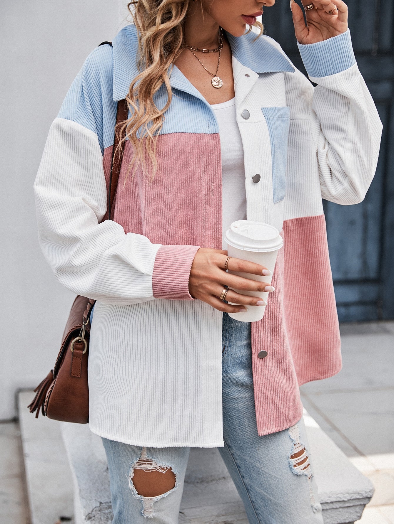 Cut And Sew Drop Shoulder Cord Coat