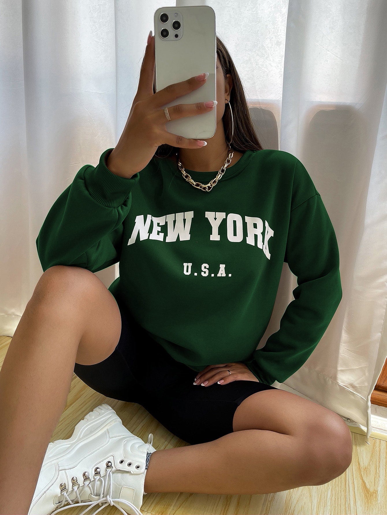 Crew Neck Long Sleeve Letter Graphic Sweatshirt, Casual Everyday Wear