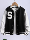 Tween Girl Letter Patched Striped Trim Varsity Jacket Without Tee