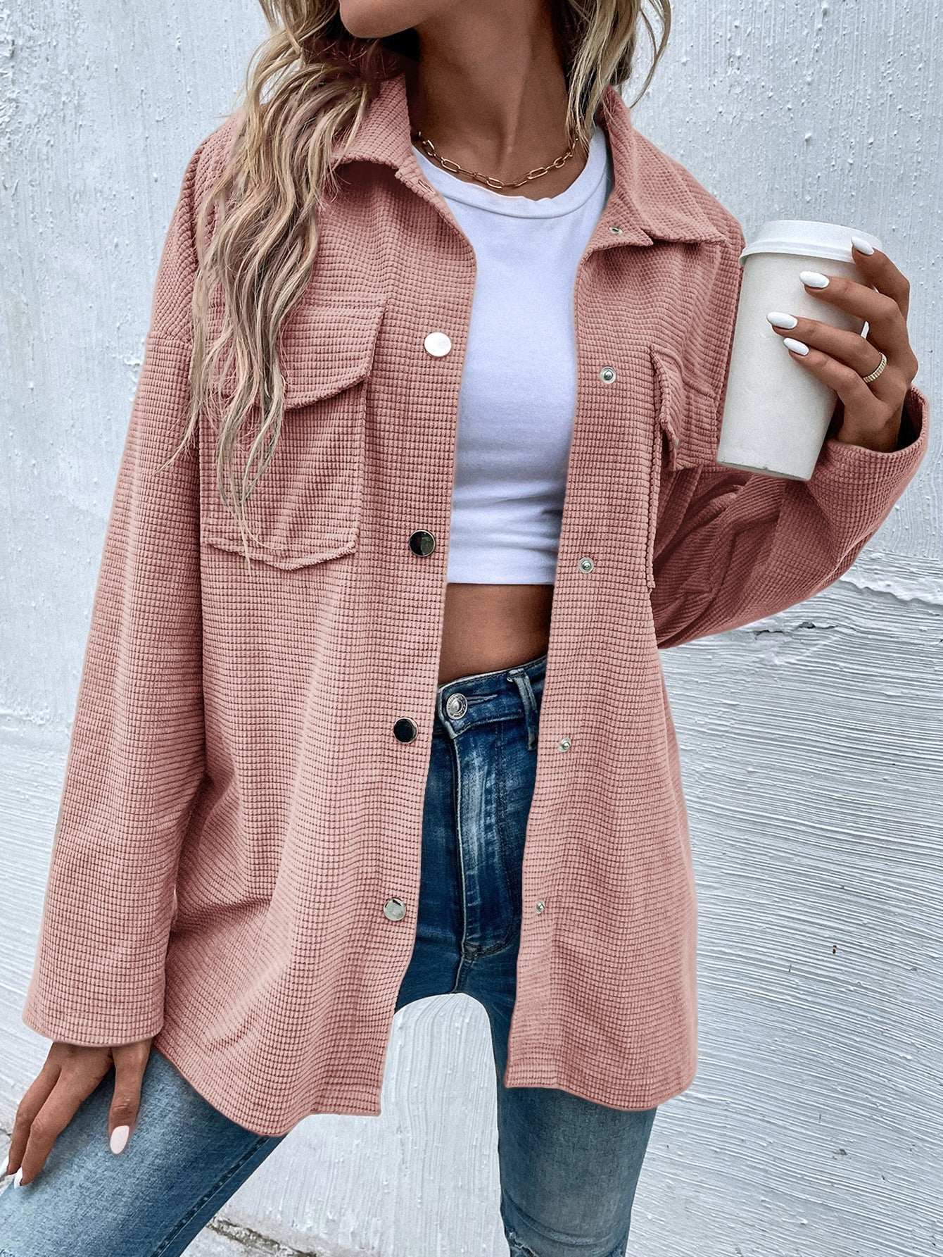 Casual Solid Color Corduroy Jacket For Spring & Autumn