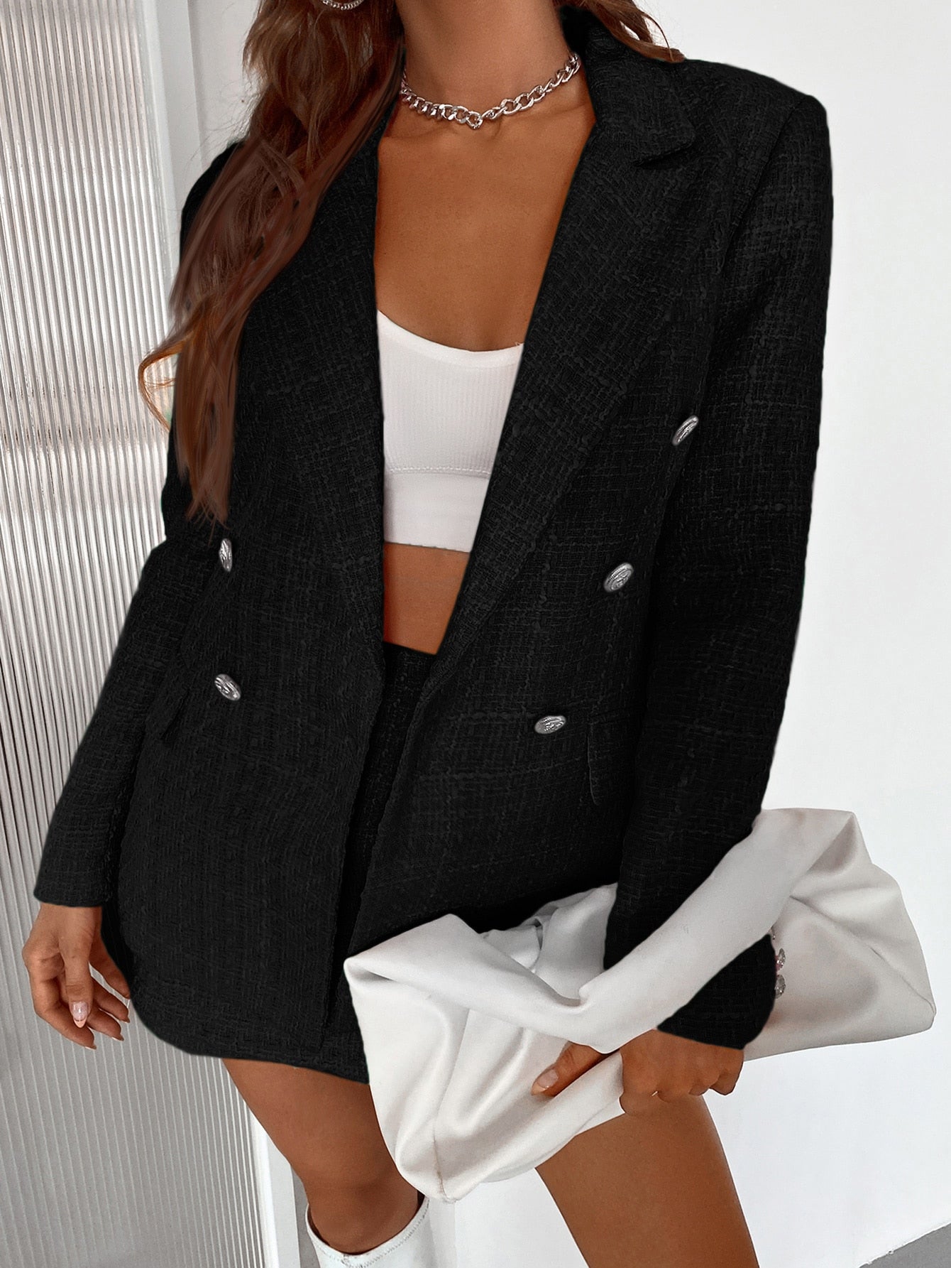 Double Button Tweed Blazer Workwear