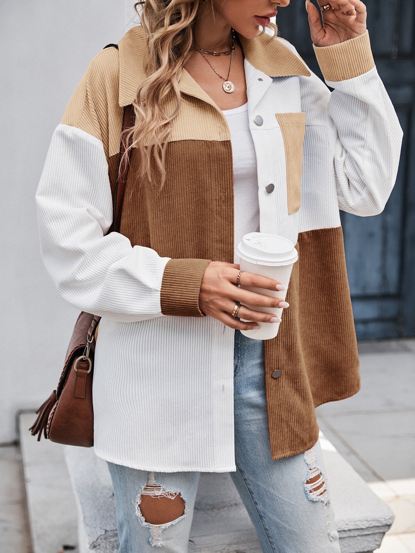 Cut And Sew Drop Shoulder Cord Coat