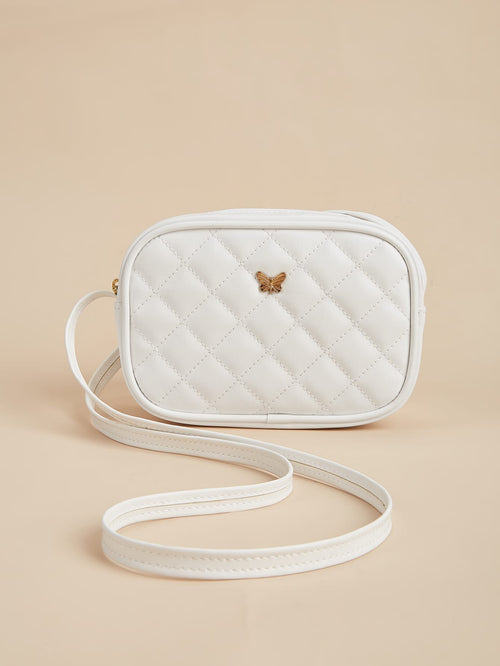 1pc Girls' Black Pu Plaid Stitching & Fashionable Square Shape Crossbody Bag For Everyday Use