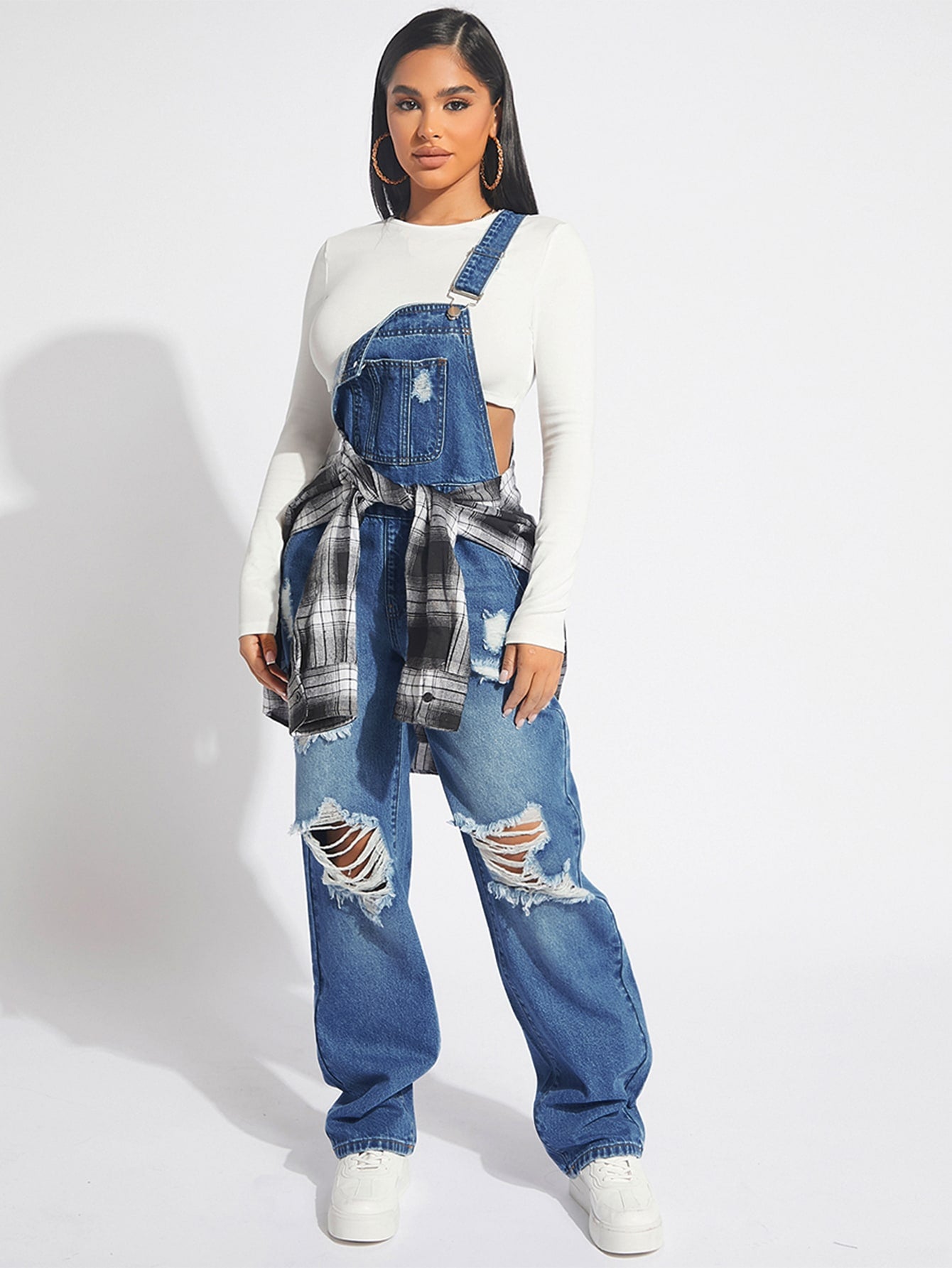 Ripped Denim Overalls Without Top