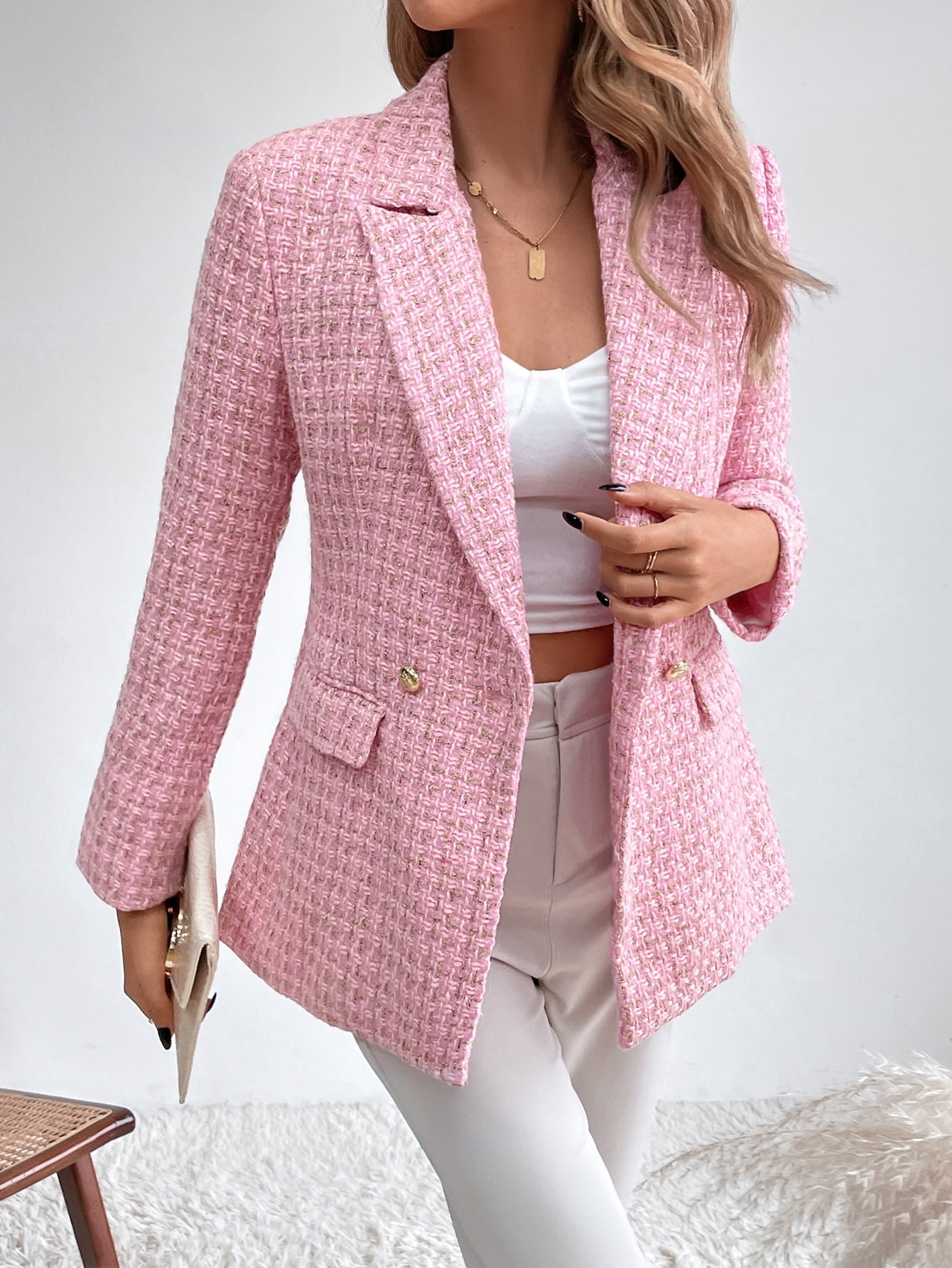 Lapel Collar Double Button Blazer Workwear
