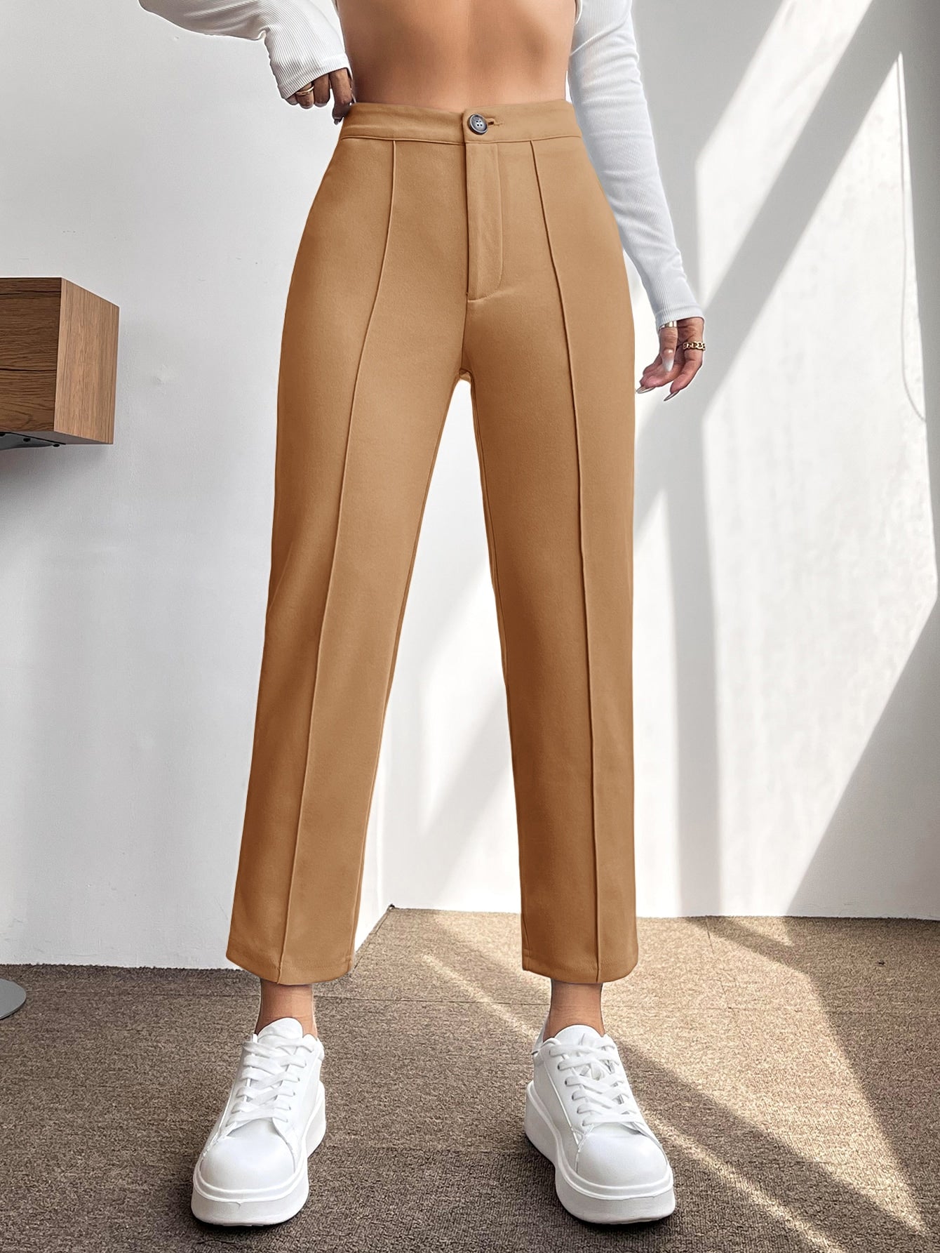 High Waist Press Crease Tapered Black Summer Pants