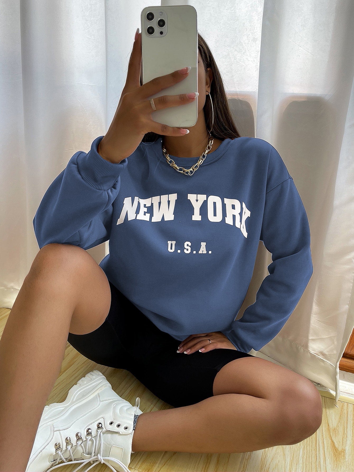 Crew Neck Long Sleeve Letter Graphic Sweatshirt, Casual Everyday Wear