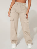 High Waist Flap Pocket Cargo Jeans