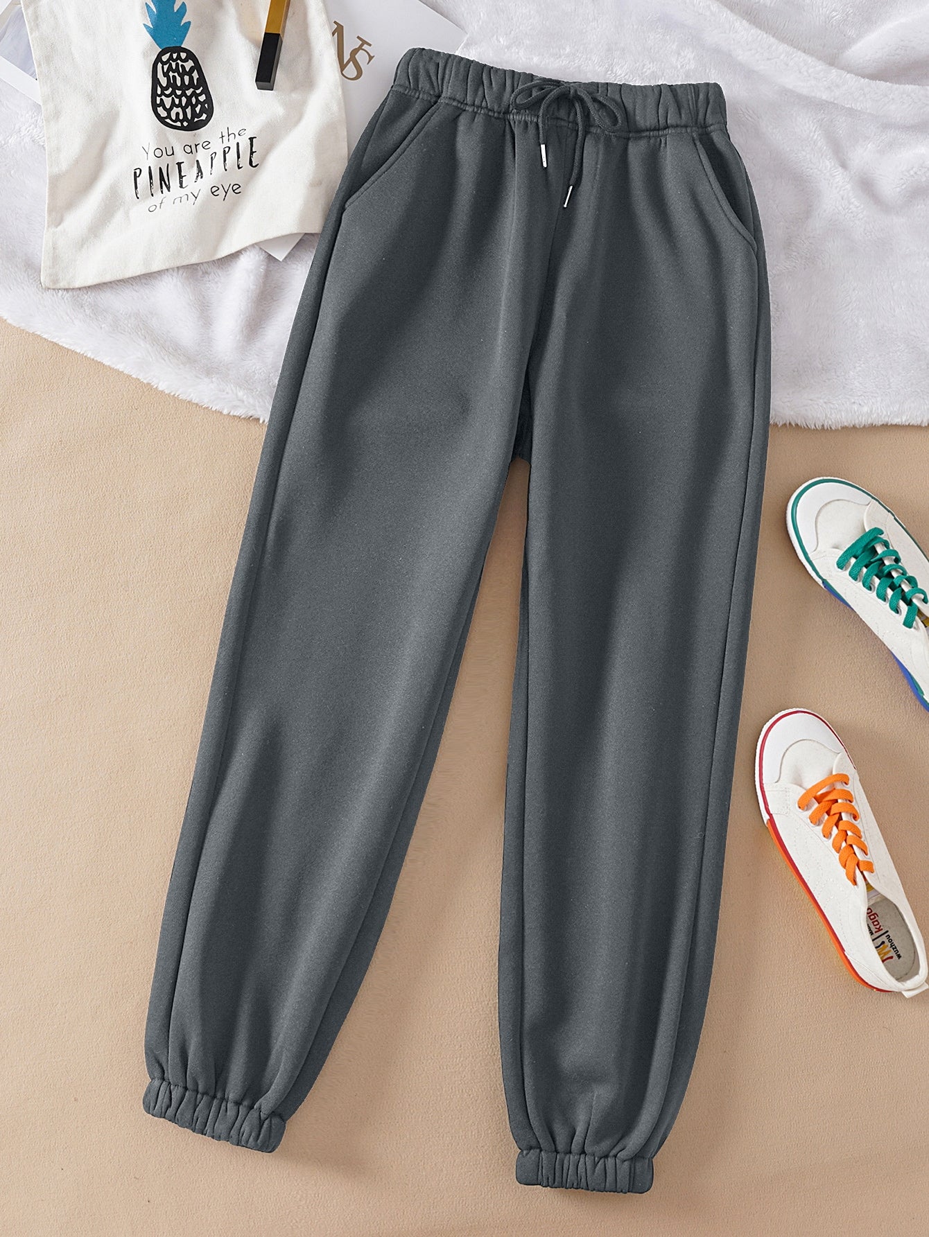 Solid Drawstring Waist Sweatpants