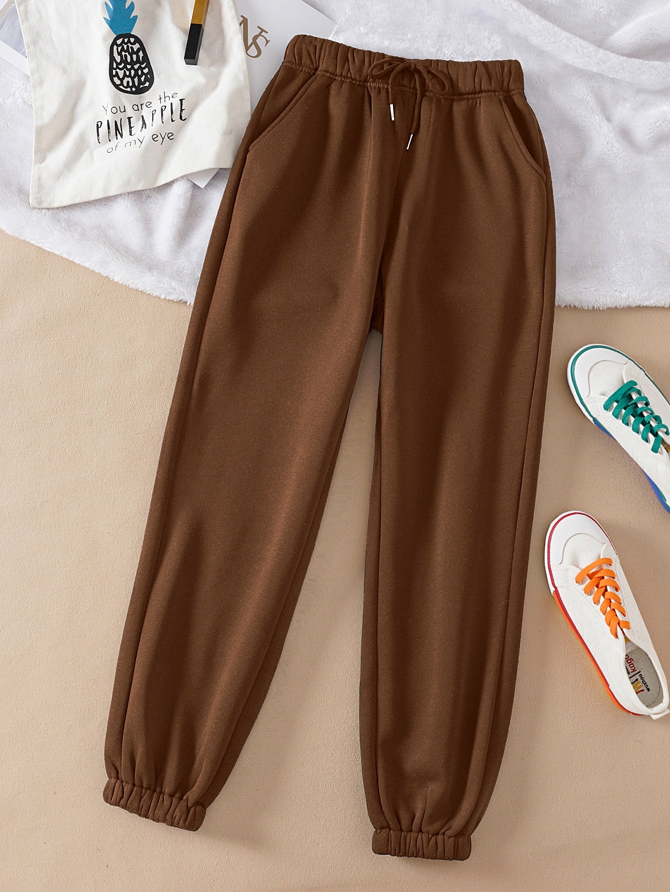 Solid Drawstring Waist Sweatpants