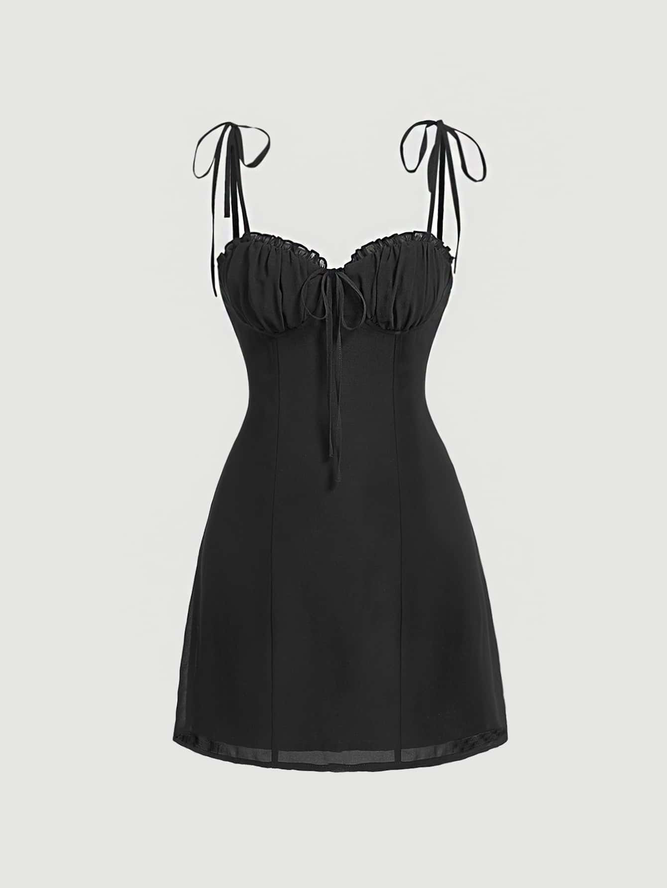 Solid Frill Trim Ruched Bust Cami Dress