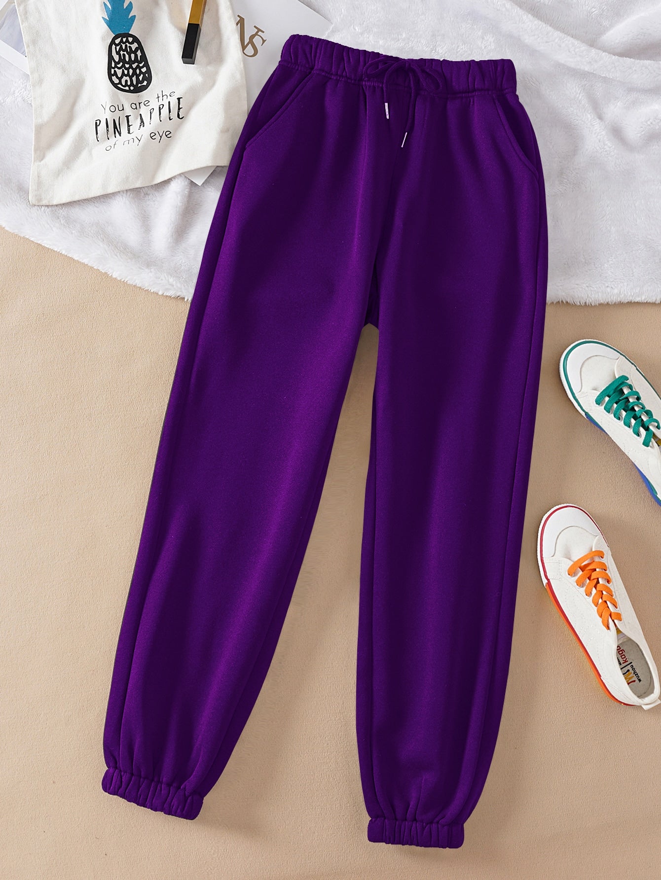 Solid Drawstring Waist Sweatpants
