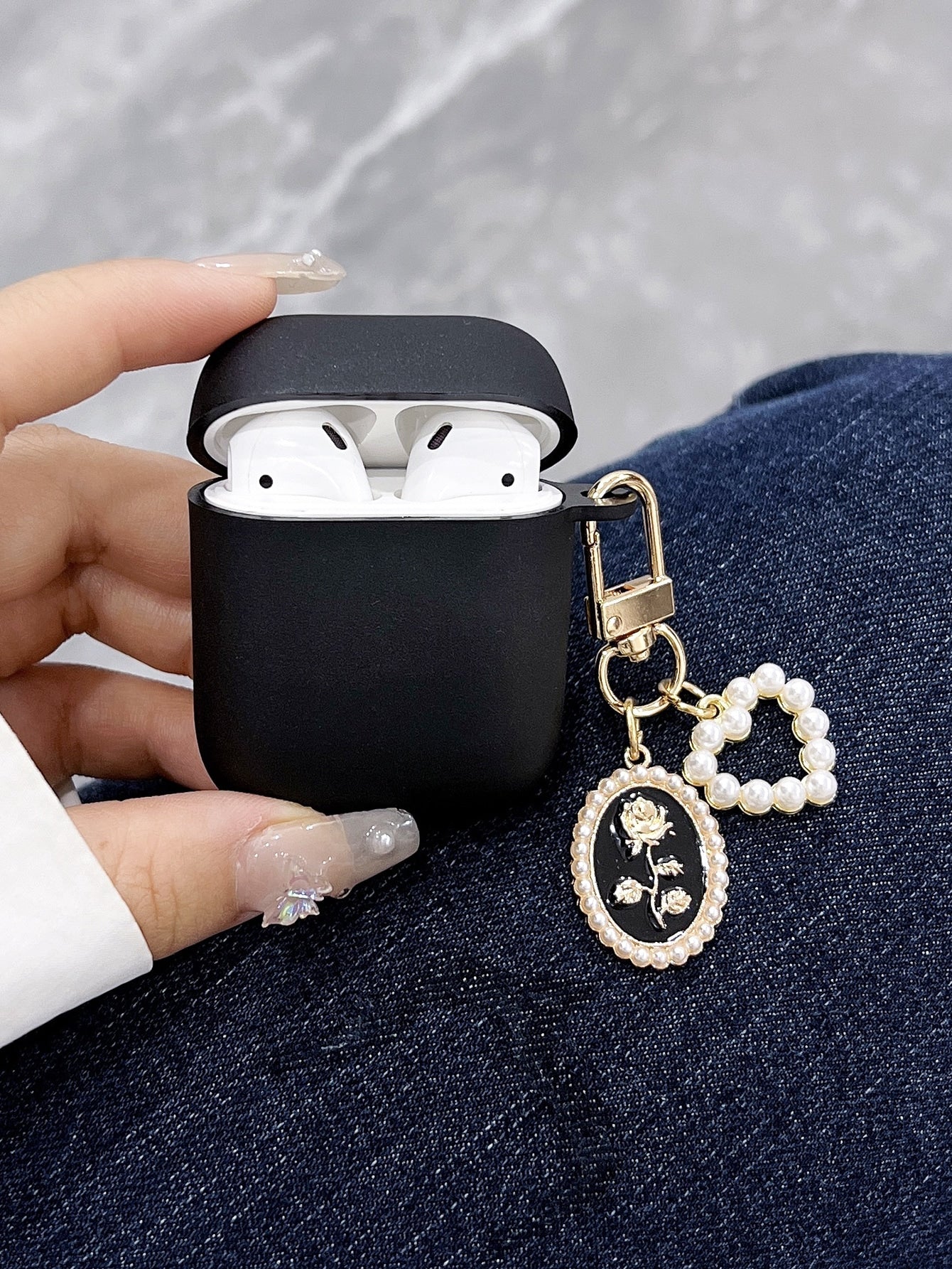 Pink Faux Pearl Heart Pendant Case Compatible With AirPods Compatible With Airpods1/2 AirPods Pro Kawaii
