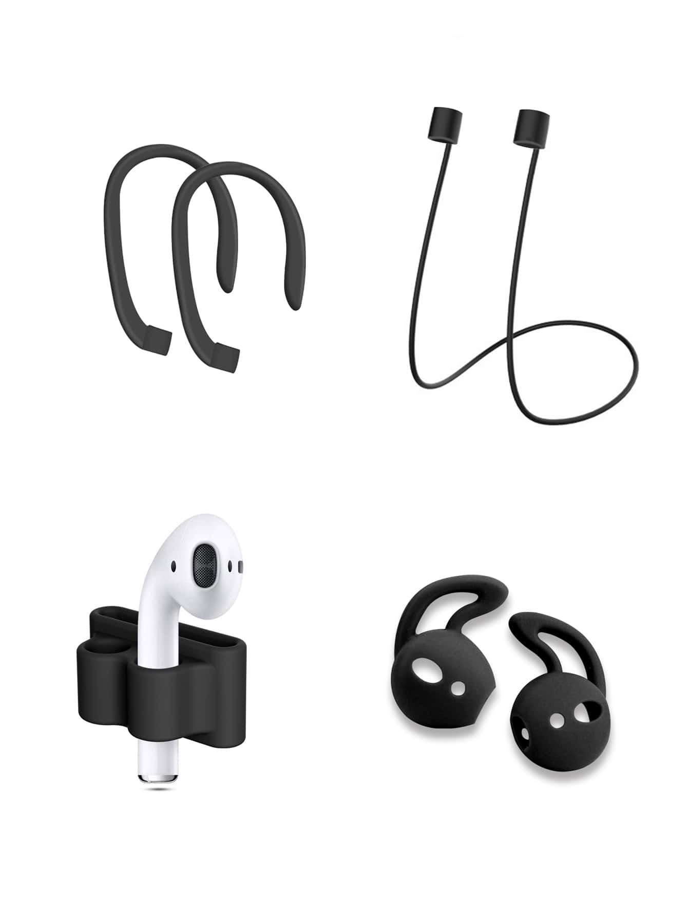 5pcs Black Silicone Bluetooth Earbuds Set With Anti-Loss Rope, Portable Storage Box And Protective Cover, Compatible With Apple Airpods Pro