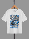 Tween Boy Summer Casual Letter & Car Printed Round Neck Short Sleeve T-Shirt