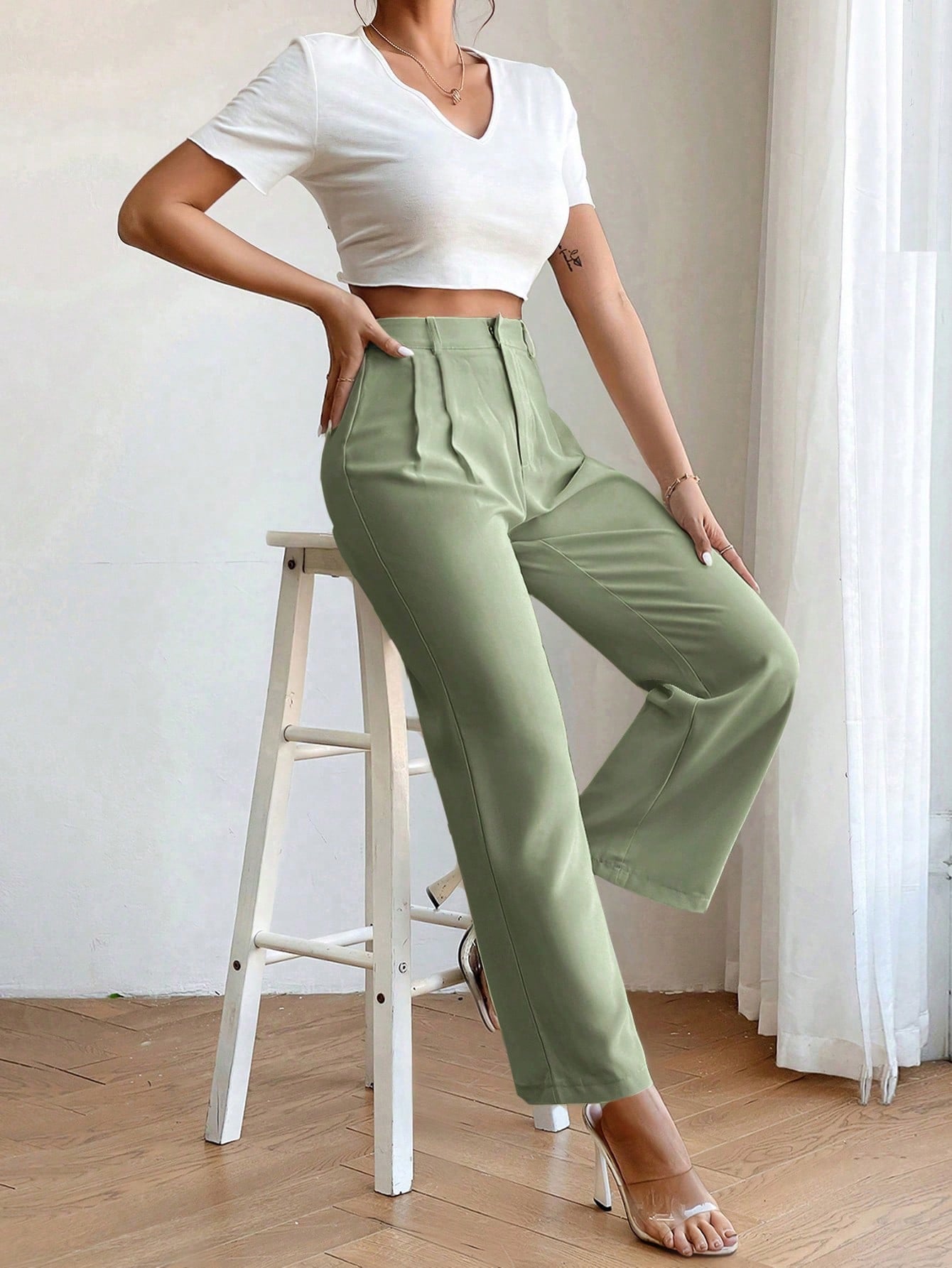 Solid Color Straight-Leg Pants