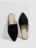 Woman Shoes Minimalist Point Toe Comfrontable Home Flats, Elegant Black Faux Suede Mules For Summer Vacation Shoes Summer Sale Elegant Flats Back To School Shoes College Student Shoes Elegant Business Casual Business Chic Halloween