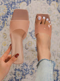 Women Single Band Chunky Heeled Mule Sandals, Fashionable Outdoor PVC Heeled Sandals