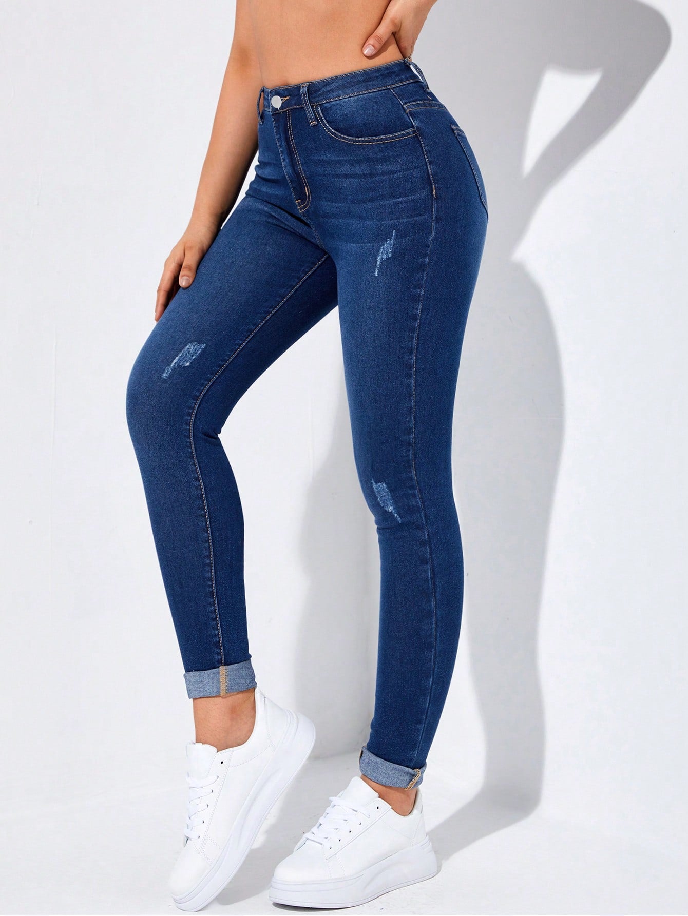 Casual Slim Fit Skinny Jeans In Solid Color