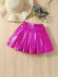 Young Girl Shiny Pleated Midi Skirt, Fashionable And Cute For Autumn And Winter Season